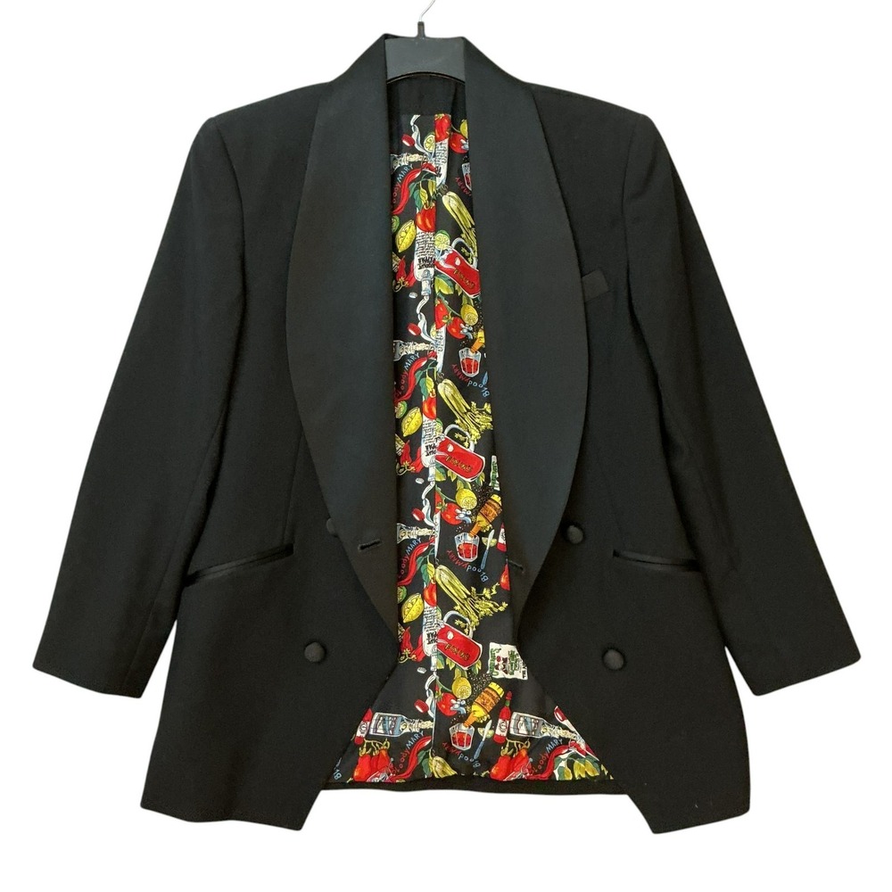 VTG Nicole Miller Curfew Double Breasted Bloody Mary Tuxedo Blazer Size 6 USA